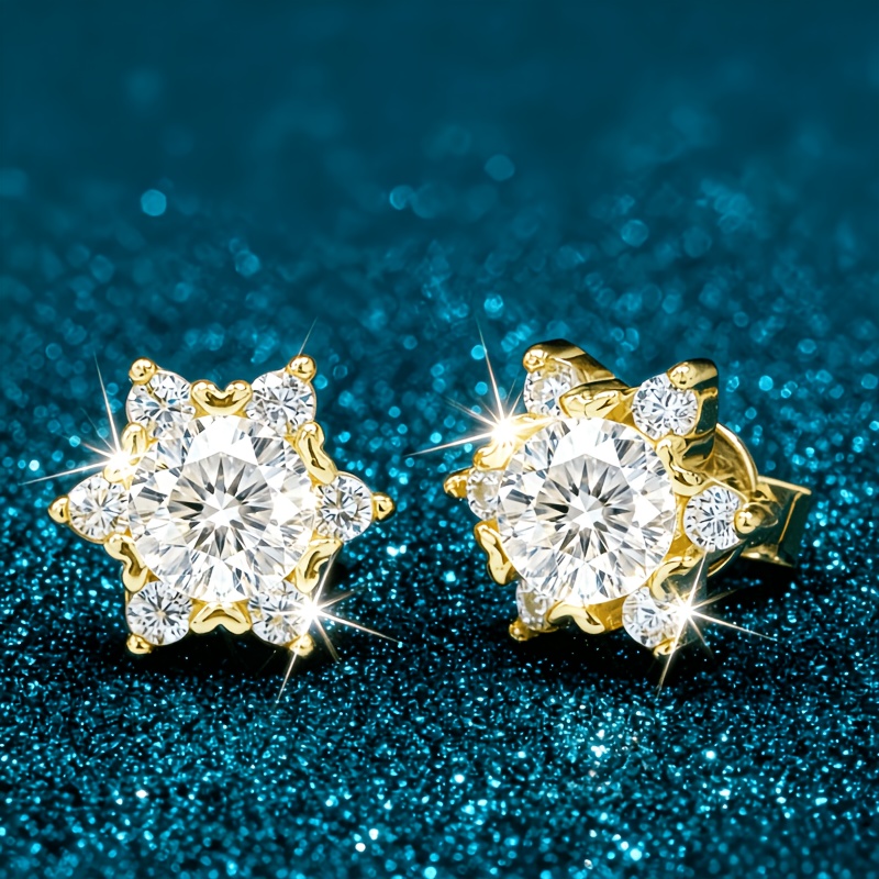 Men's 925 Silver Moissanite Snowflake Stud Earrings